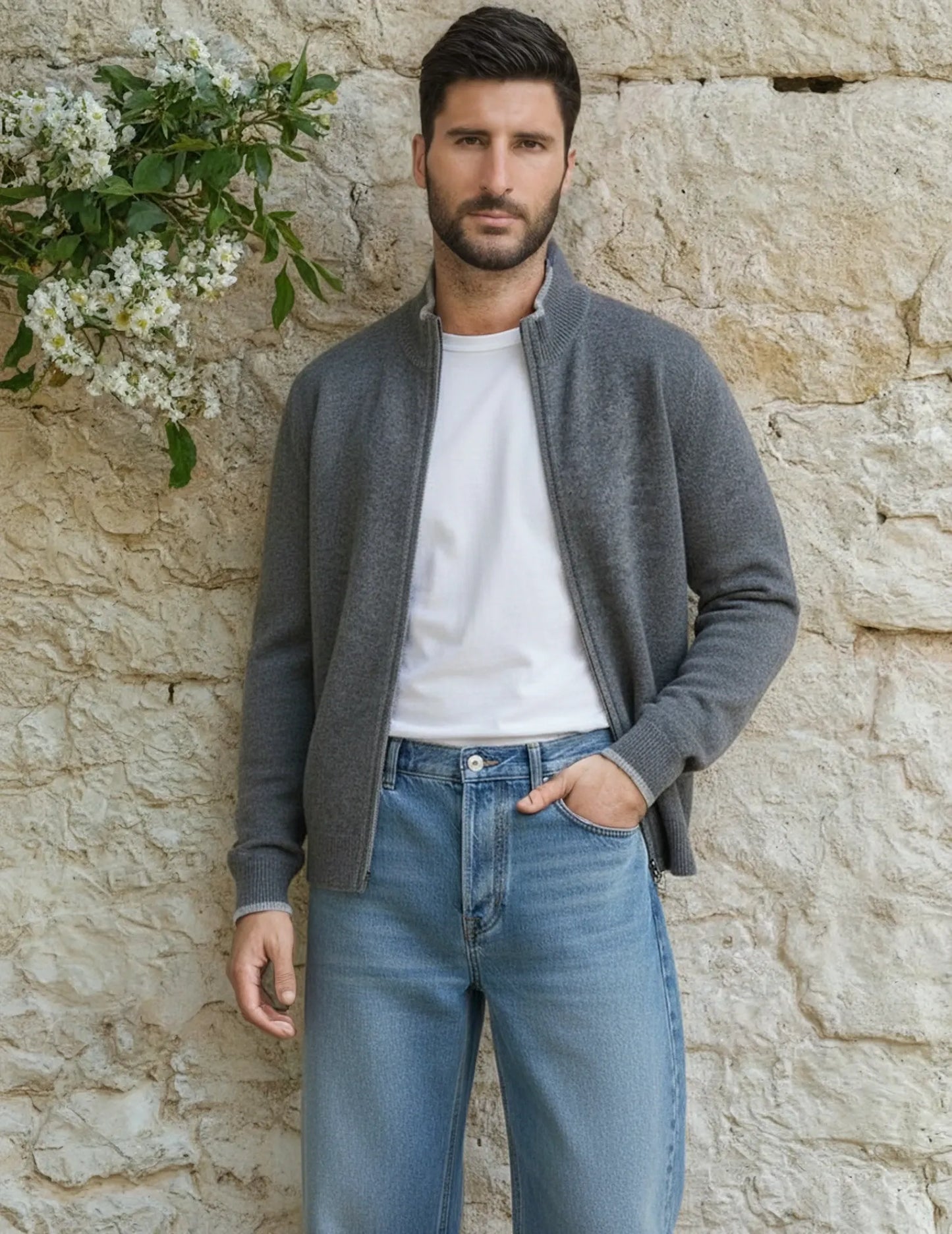 Men’s Stand Collar Zipper Cardigan