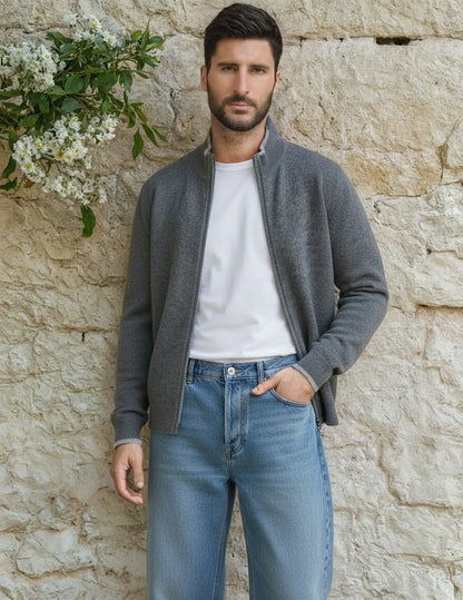Men’s Stand Collar Zipper Cardigan
