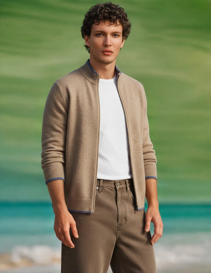 Men’s Stand Collar Zipper Cardigan