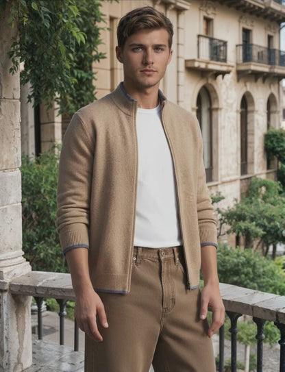 Men’s Stand Collar Zipper Cardigan